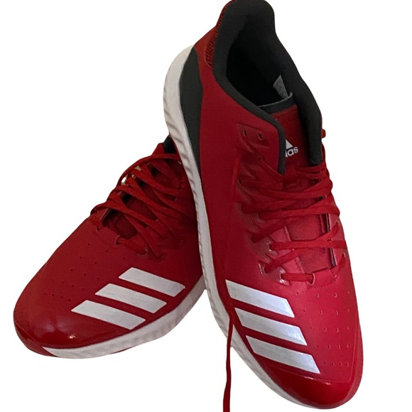 Addias Baseball Metal Cleats Mens Shoes Red and White with Black Trim US 12 1/2 - Picture 8 of 12